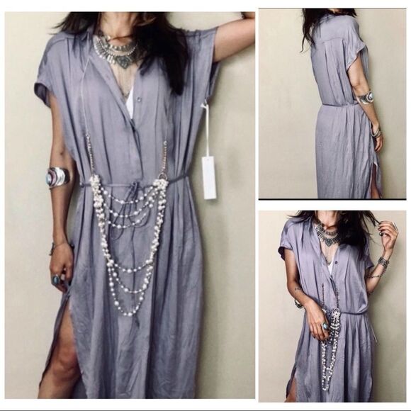 YOUNG Fabulous & Broke Maxi Shirtdress in Lilac and Gold - Picture 6 of 12